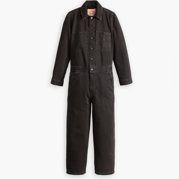 Levi's Premium ICONIC JUMPSUIT Black Denim One Piece Jeans Medium New NWT $128 - Picture 2 of 12